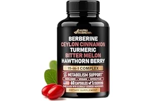 NUTRAHARMONY Berberine with Ceylon Cinnamon | Bitter Melon (Karela) | Apple Cider Vinegar | Hawthorn Berry | Citrus Bergamot | Turmeric - 15-in-1 Supplement for Heart Support, Metabolism & Energy - 60 Capsules
