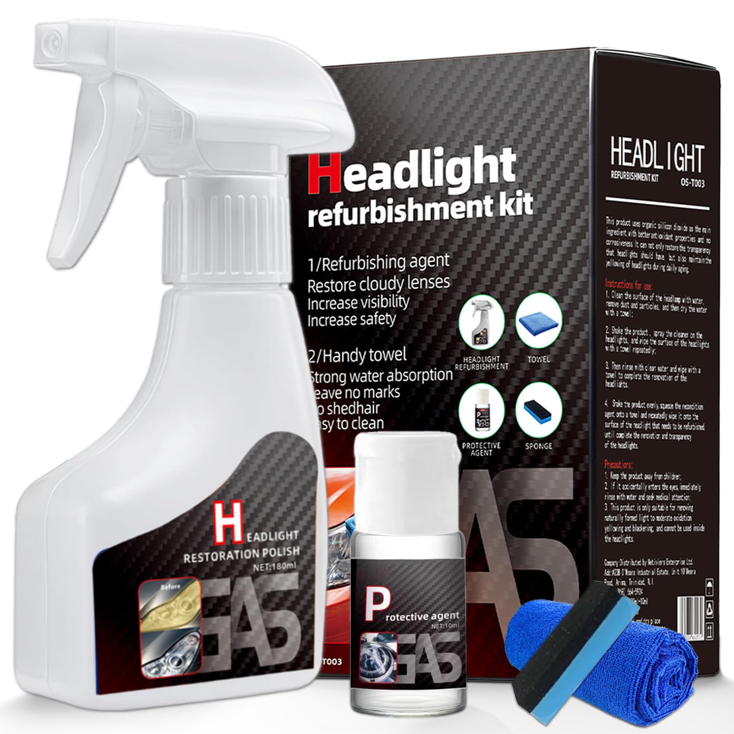 Photo 1 of ***MISSING PROTECTIVE AGENT*** Headlight Restoration Kit with Ceramic Coating – Headlight Lens Cleaner to Remove Yellowing, Haze & Oxidation, Restore Headlight Clarity, Improve Night Visibility, Long-Lasting Protection-180ml