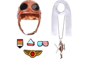 Kyson Kids Aviator Costume Leather Aviator Hat With Goggles Scarf Brooch Necklace for Boy Girl Halloween Aviation Theme Party