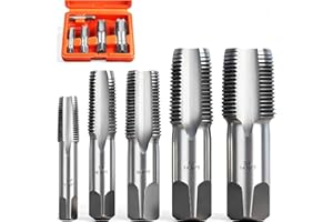 HORUSDY 5-Piece NPT Pipe Tap Kit with Heavy-Duty Storage Case, Premium Carbon Steel Threading Tools, 1/8"–3/4" Tapered Pipe Taps for Fast, Clean & Reliable Plumbing Repairs