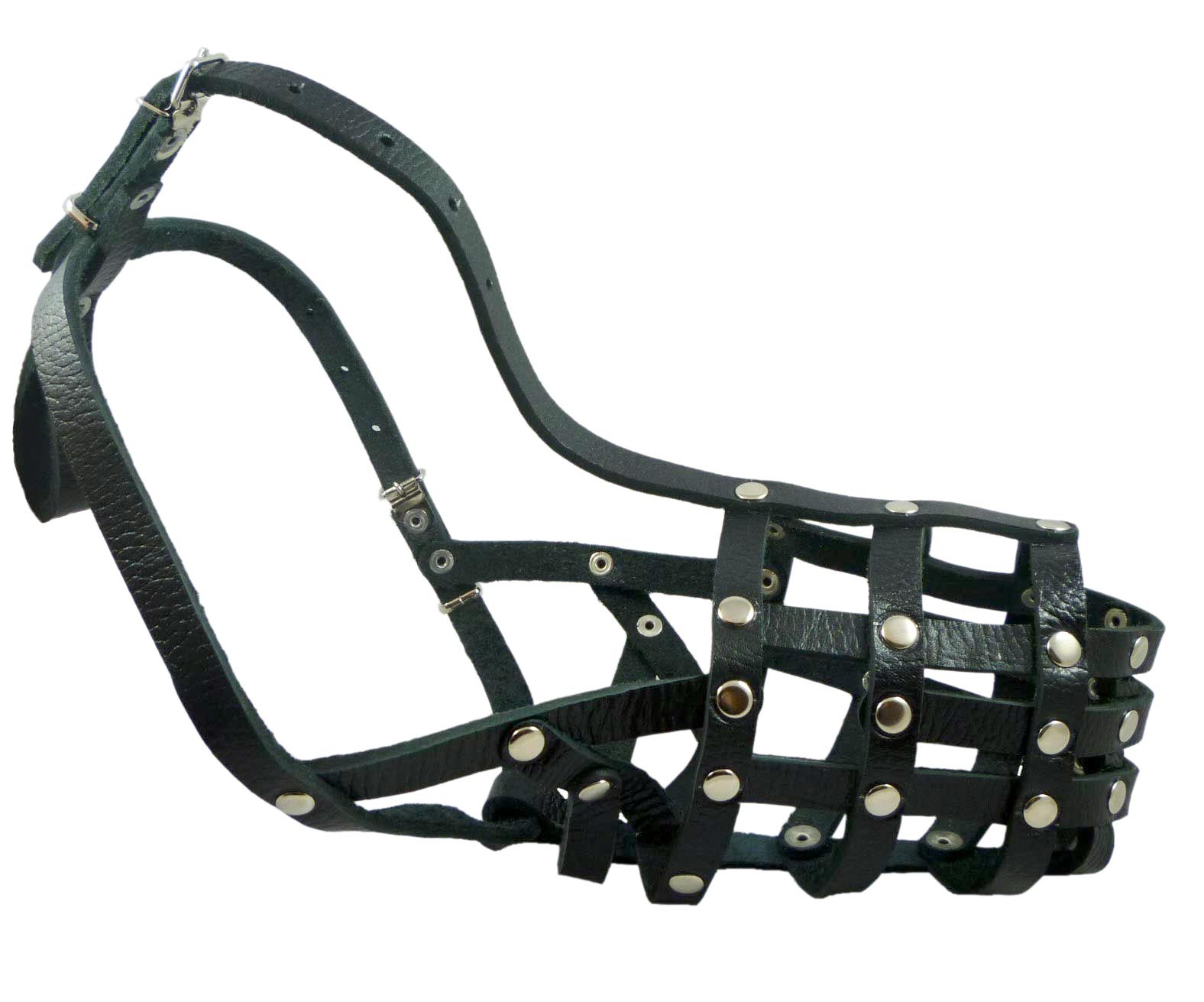 Secure Leather Mesh Basket Muzzle #13 Black - German Shepherd, Labrador, Husky, Retriever (Circumference 12.25", Snout Length 4.75")