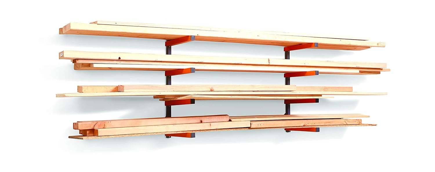 Bora Portamate PBR-004 Wood Organizer & Lumber Storage Metal Rack with 4-Level Wall Mount - Indoor & Outdoor Use
