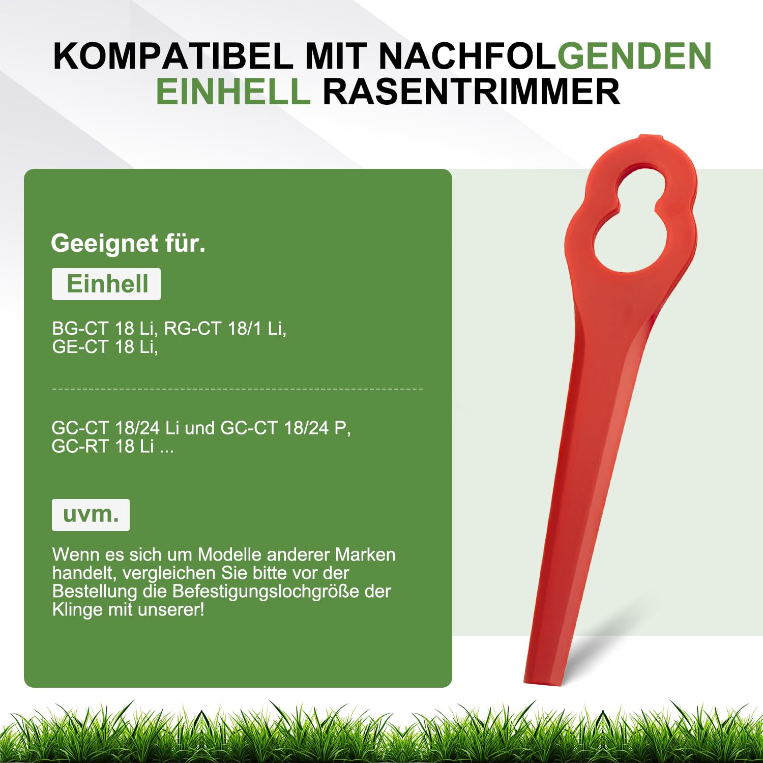 100 Stück PA6 Ersatzmesser-Set Rasentrimmer-Zubehör Kompatibel mit Einhell Rasentrimmer GE-CT 18 Li, GC-CT 18/24 Li, BG-CT 18 Li, RG-CT 18 Li, Kunststoffmesser Kompatibel mit Einhell Akku-Rasentrimmer 4