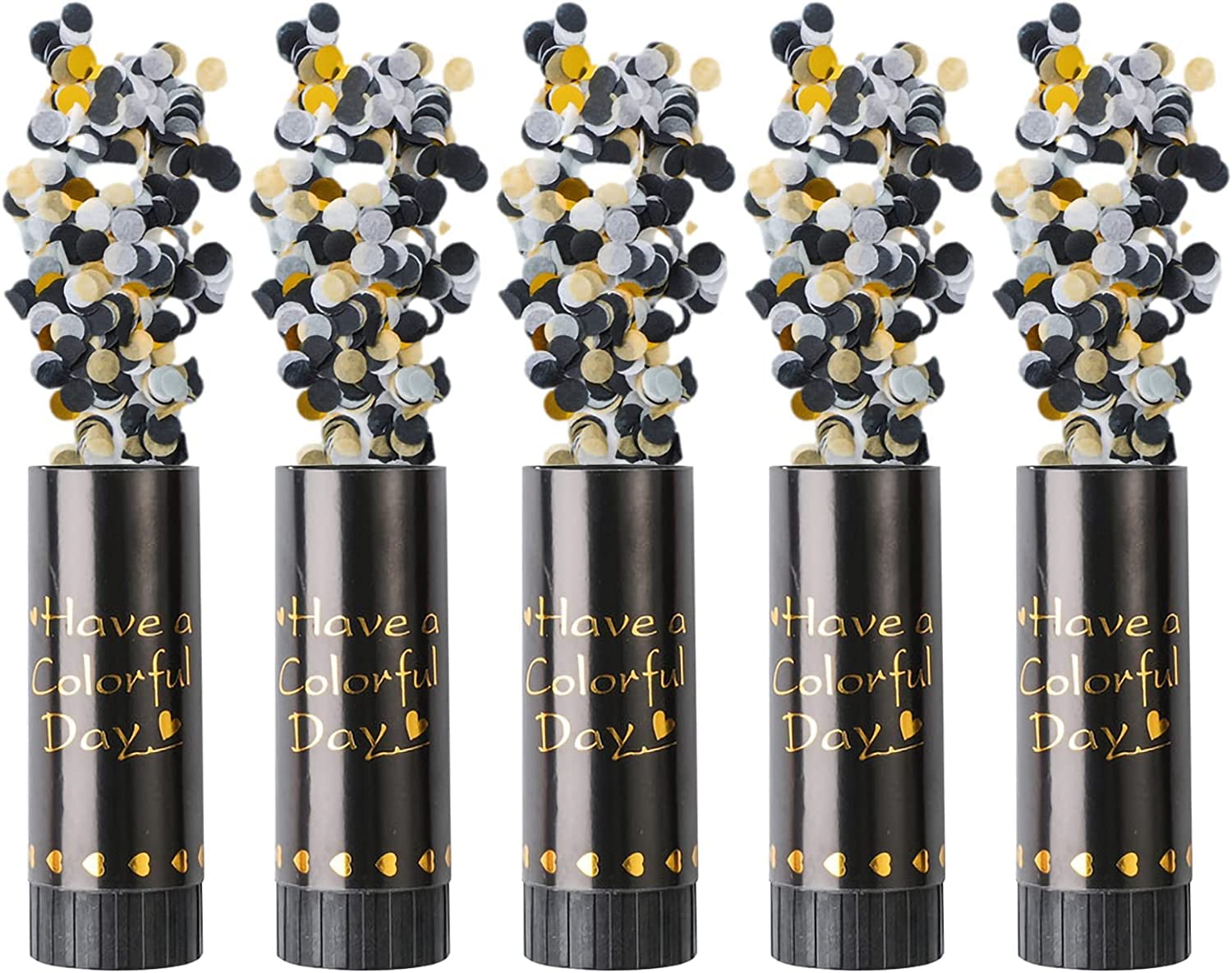 5pcs Party Poppers, Biodegradable Confetti Shooters - 4 Inch Wedding, Christmas, Baby Shower & Birthday Party Supplies (Black)