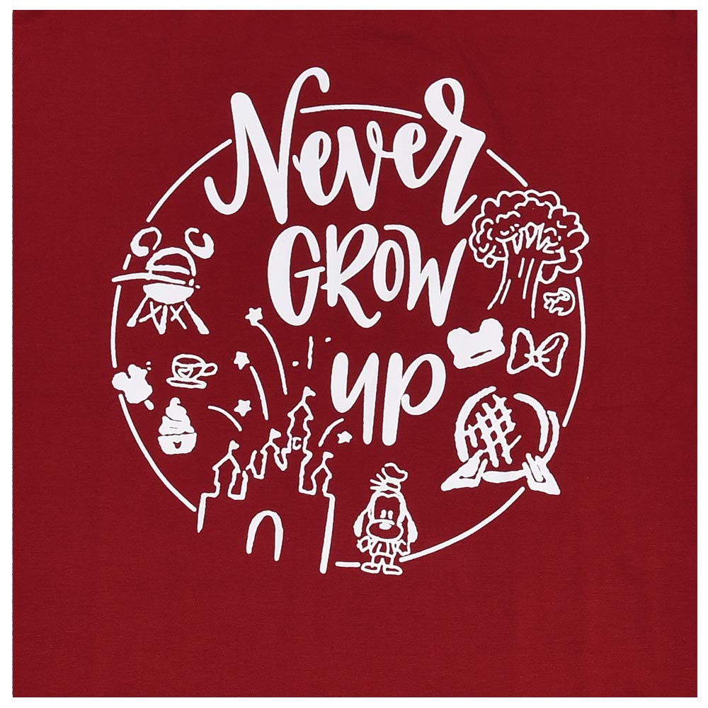Ido4U Funny Graphic Tees Letter Printed T-Shirts Summer Round Neck Short Sleeve Tops (Never Grow Up,2XL)