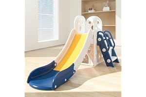 CHIIRAKU Toddler Slide L-Shaped, 5 in 1 Kids Slide Climber for Toddler, with Ball & Hoop, Indoor Outdoor Baby Playset, Anti-S