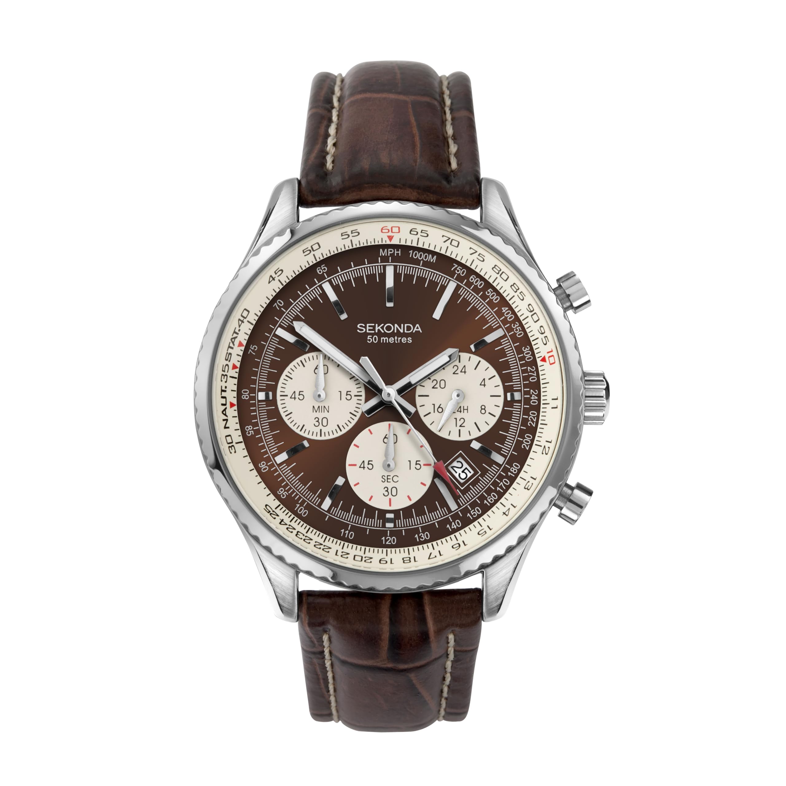 Sekonda Men's Quartz Watch with Brown Dial Chronograph Display and Brown Leather Strap 3407.27
