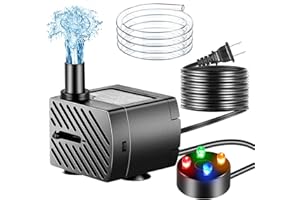 pamaner Submersible Pump, Small Fountain Pump with Tubing, Submersible Water Pump for Aquarium Fish Tank Indoor or Outdoor Pond Fountain Hydroponics Statuary (3W 50GPH, With Led Light)