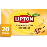 Lipton Lemon Ginger Tea Bags, caffeine free Tea, Refresh Fruit and Herbal Tea, Individually Wrapped, 20 Tea Bags