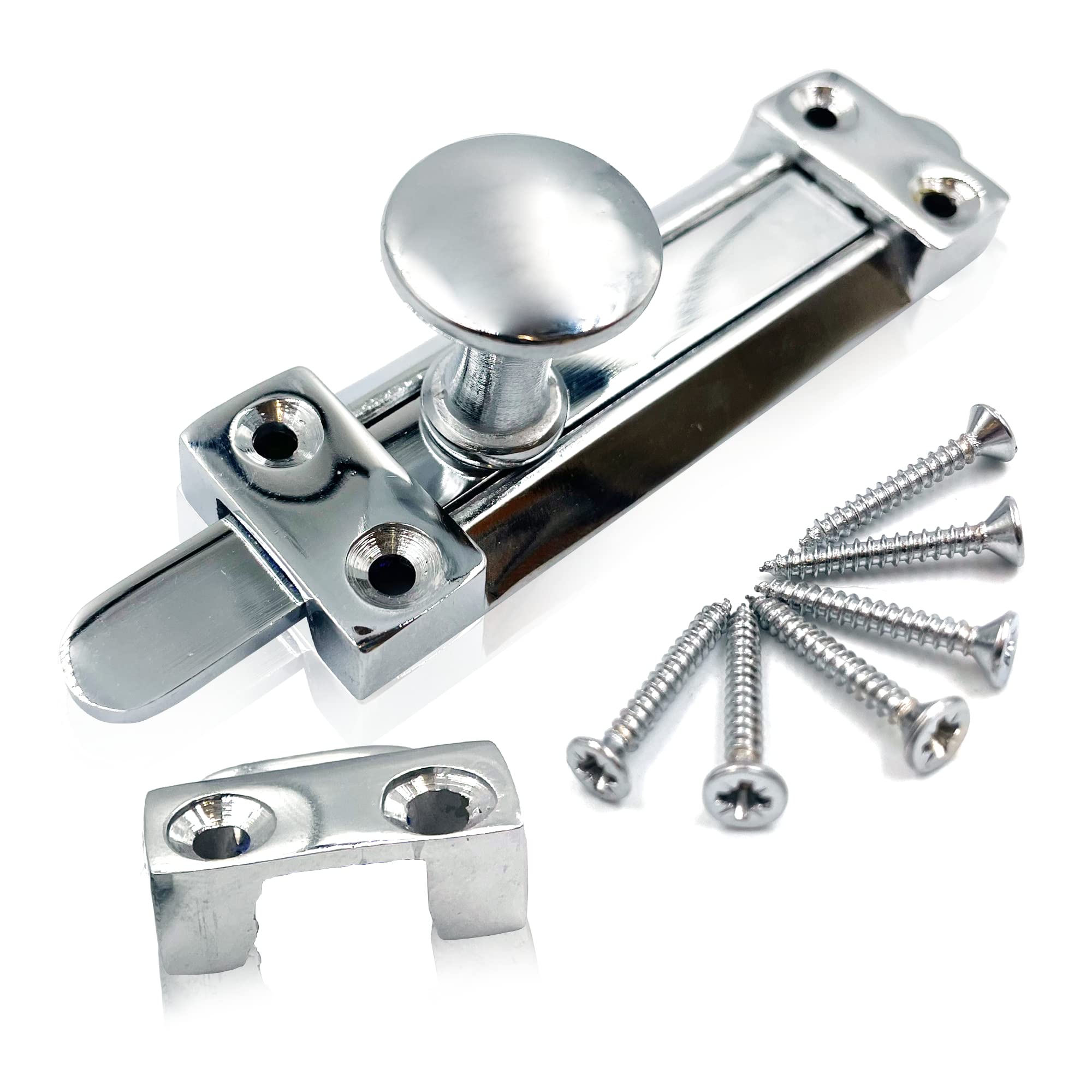 1 Pack Polished Chrome Sliding Door Lock, Heavy-Duty Steel Door Bolts for Internal Doors, Surface-Mounted Bathroom Door Lock, Internal Door Lock Slide Lock for Bedroom, Bathroom & Cupboards