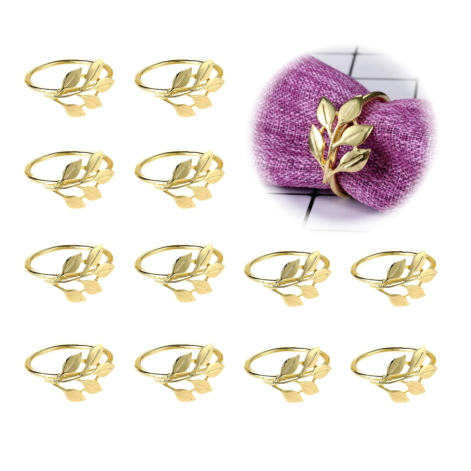Mtsooning 12Pcs Napkin Rings Gold Maple Leaf Napkin Rings Holders Buckle for Holiday Dinners Parties, Wedding Adornment, Table Decoration Accessories