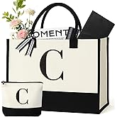 GENGBIN Personalized Canvas Tote Bag for Women Makeup Pouch Initial Beach Bag Removable Bottom Board for Travel Birthday