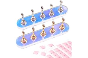 ANGNYA Nail Stand for Press on, 2 Set Aurora Nail Holder for Painting Nails Press on Nail Stands with 96 Pcs Reusable Sticky Putty for Nail Art Display Home & Salon Use