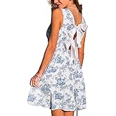 CUPSHE Women's Summer Dresses Floral Bow Tie Back Crewneck Ruffle Sleeveless A Line Picnic Tank Mini Dress
