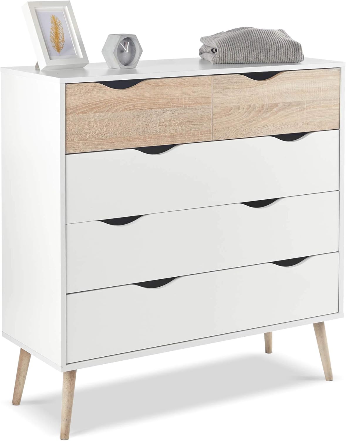 Vonhaus Chest Of Drawers Scandinavian Nordic Style White And