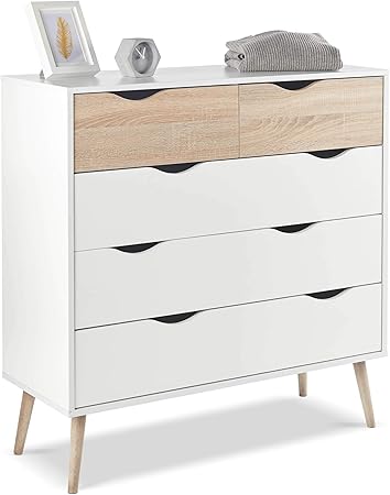 Vonhaus Chest Of Drawers Scandinavian Nordic Style White And
