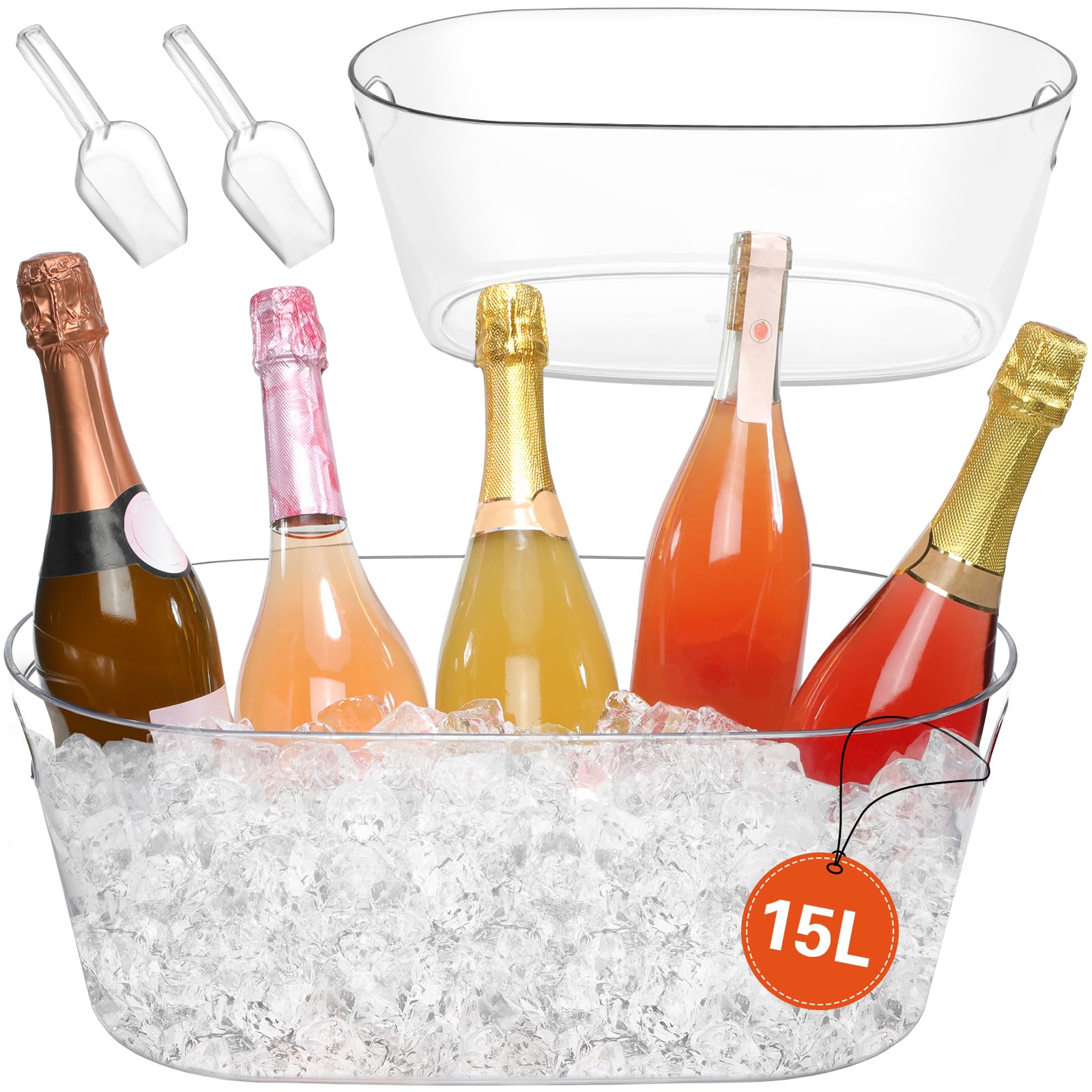 Photo 1 of 2 PCS Ice Buckets for Parties, 15L Large Ice Bucket, 4 Gallon Champagne Bucket with Scoops, Beverage Tub Mimosa Bar Supplies for Champagne, Beer, Cocktail