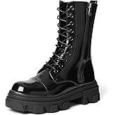 DREAM PAIRS Women's Combat Boots Lace up Mid Calf Boots Low Heel Chunky Platform Lug Sole Riding Boots
