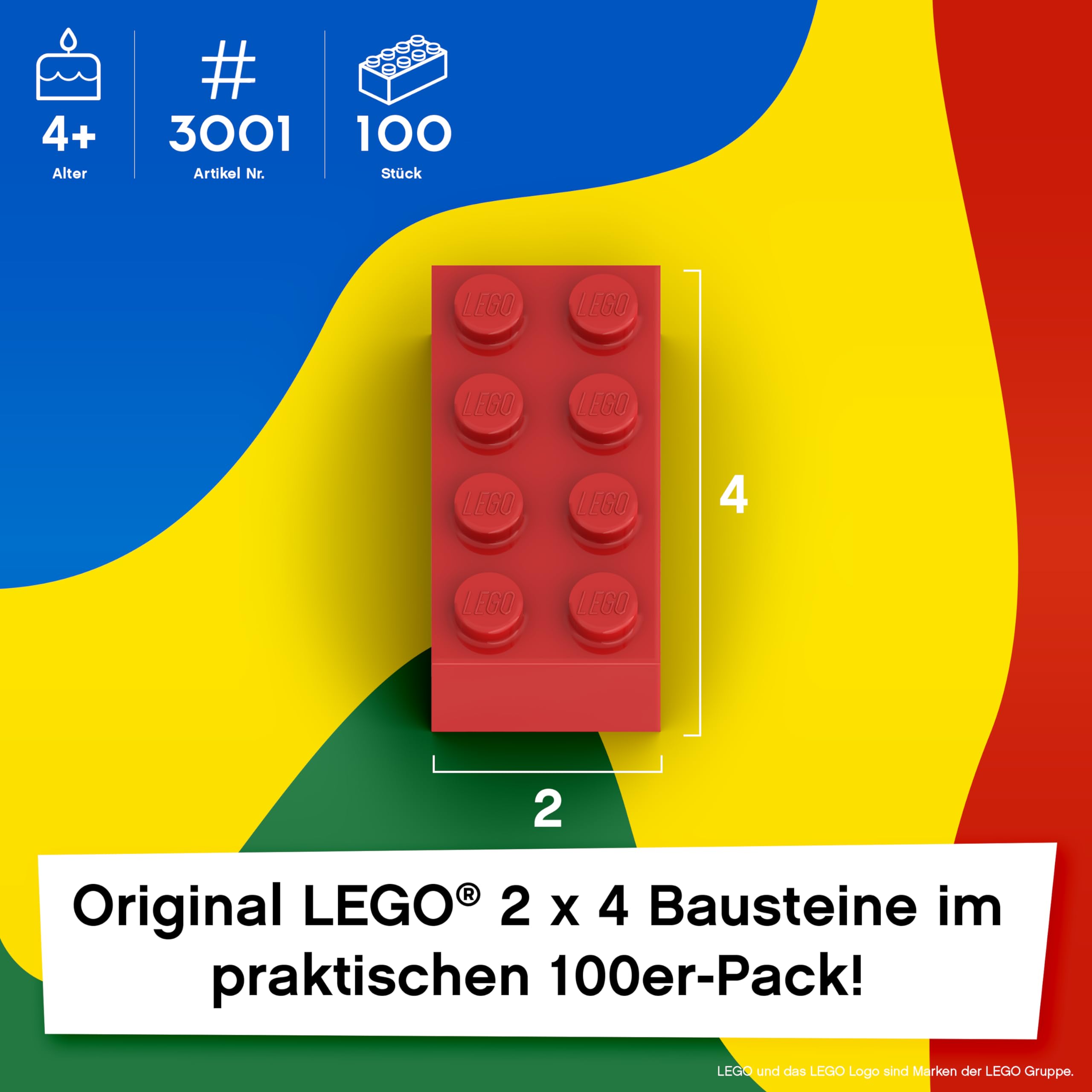 LEGO Steine 2x4 Bunt, 100 Stück - Einzelne LEGO Bausteine XXL, Grundbausteine für Legoplatten und Bausteine Classic Box, 8er Legosteine Classic ab 4 Jahre | Basic Bricks (3001) 4