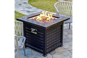 OutVue 30" Real Slate Propane Fire Pit Table,Gas Fire Pits for Outside Patio,50000 BTU Propane Fire Pits with Lid &Lava Rocks,Firepit for Garden,Yard (GFT-96858)…