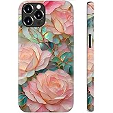 STARVIP for iPhone 12 Pro Max Case Cute - Wireless Charging Compatible - Dual-Layer Hard Shell + Silicone Cover - Aesthetic Protective Trendy Phone Case for Women - Blooming Pink Rose