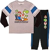 Nintendo Super Mario Brothers, Mario, Luigi, Bowser Boys 2-Piece Set - Long Sleeve T-Shirt & Joggers - 2-Pack Bundle for Kids