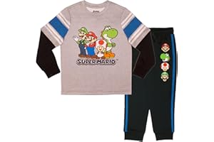 Nintendo Super Mario Brothers, Mario, Luigi, Bowser Boys 2-Piece Set - Long Sleeve T-Shirt & Joggers - 2-Pack Bundle for Kids