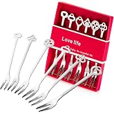 6 Pack Small Forks for Appetizers Seafood Pickle Cocktail, Stainless Steel | 304 SS, 4.84 Inches, Cute Design with Gift Package