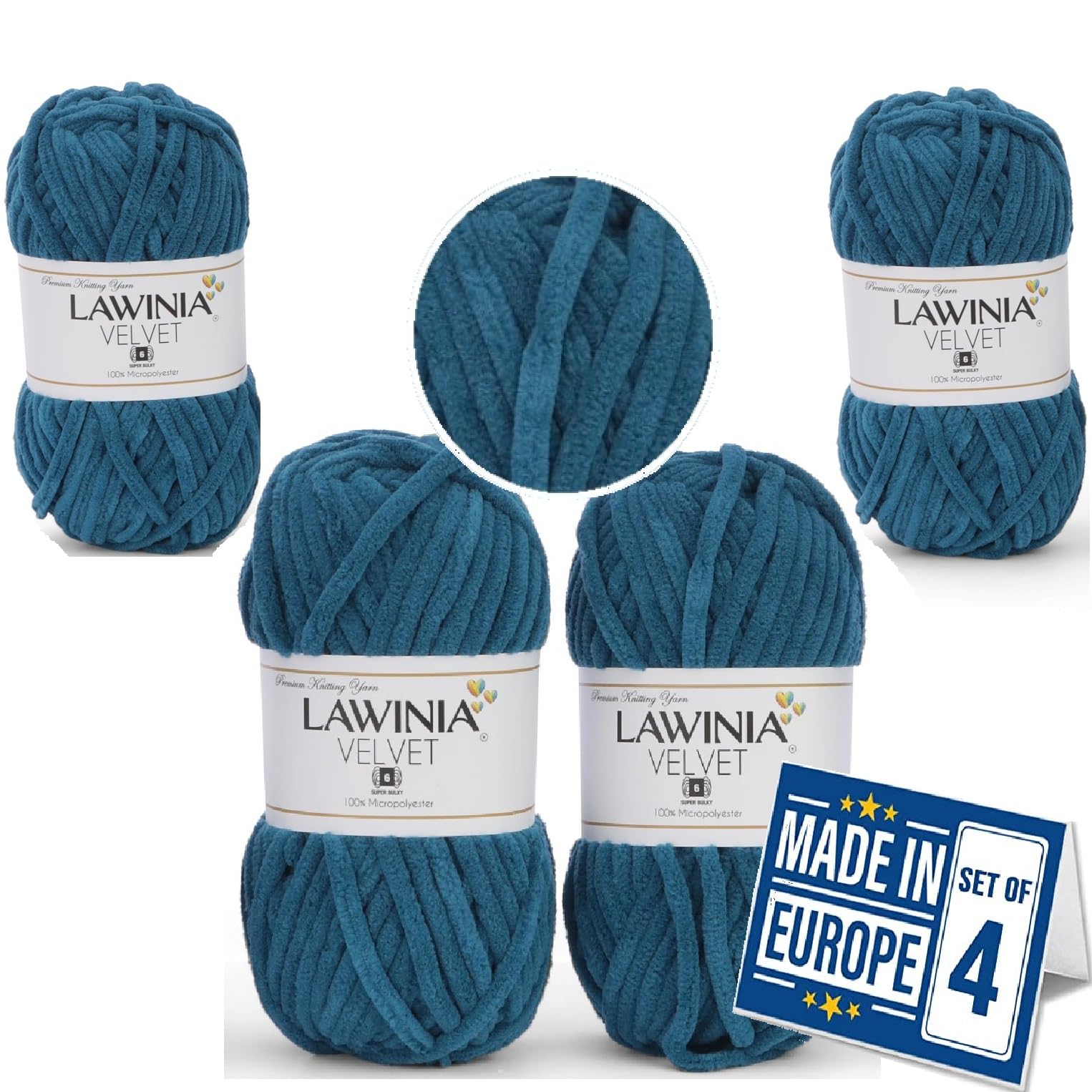 LAWINIA -Velvet Premium Soft Chenille Yarn Chunky, Velvet Yarn Crochet, Does NOT SHED, Plush Blanket Wool for Crochet, Thick Chunky Wool for Knitting, Pack of 4