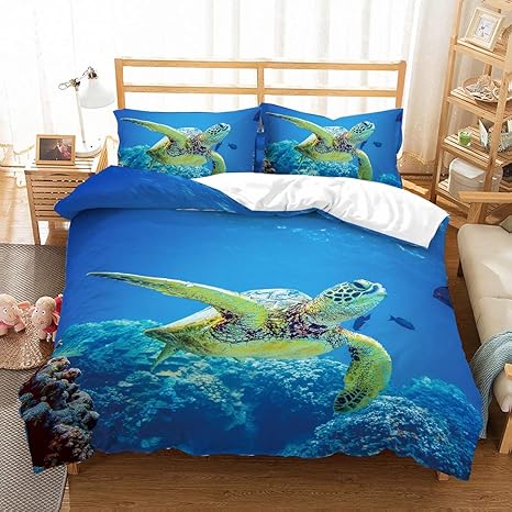 Amazon Com Moumouhome Full Queen Size Sea Turtle Bedding Set Giant Ancient Turtle Swimming In The Sea 3d Print Blue Duvet Cover Set For Boys Girls 3 Pieces 1 Duvet Cover 2 Pillowcase Home