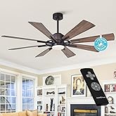Ceiling Fans with Lights and Remote, 60 Inch Farmhouse Chandelier Ceiling Fan for Bedroom Rustic Lighting Ceiling Fans Outdoor Indoor, DC Motor Reversible 8 Blades, Noiseless, ETL, Oil Rubbed Bronze