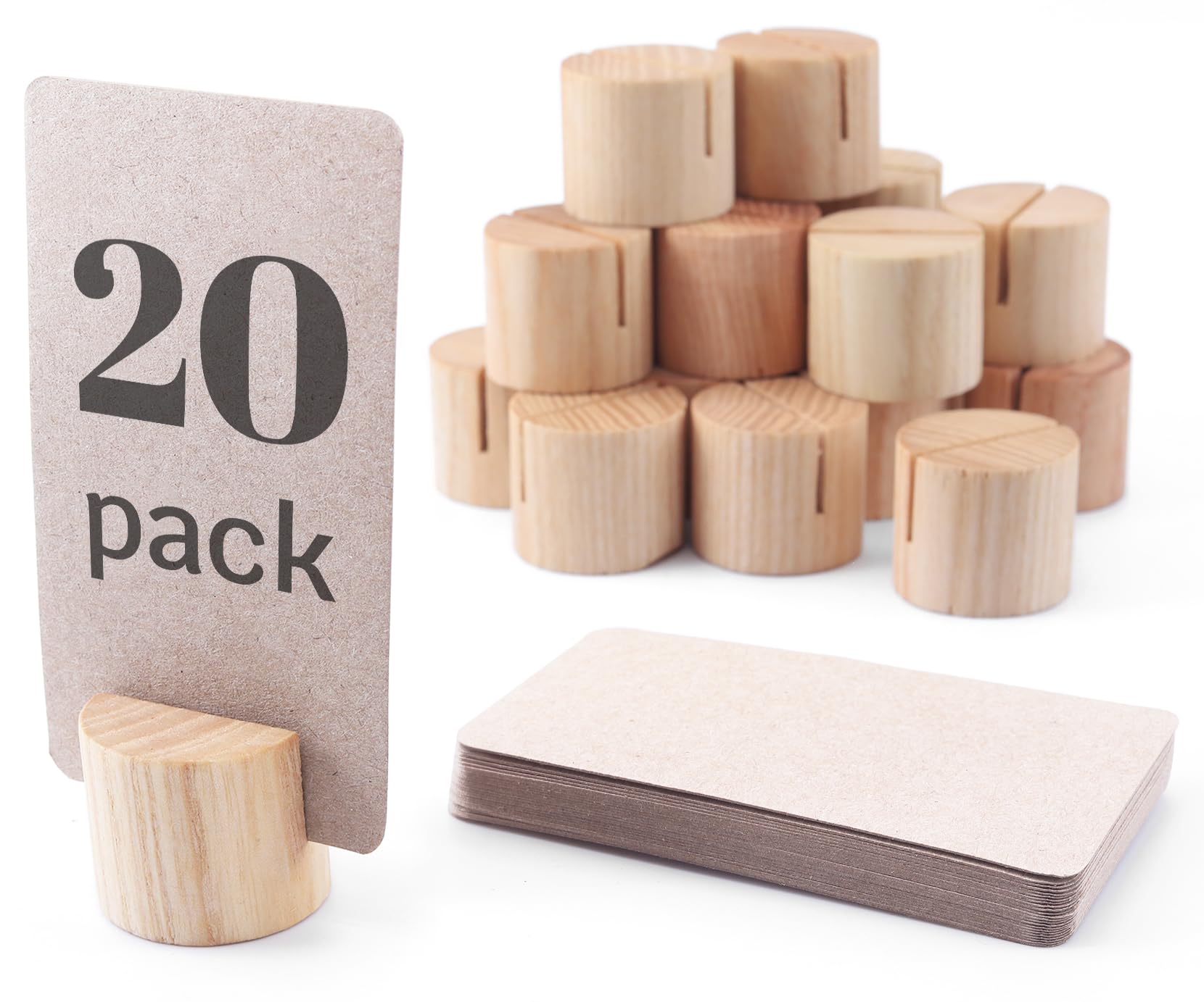 Photo 1 of 20 Pack Mini Wood Table Number Holders - Place Card Holders, Dinner Table Card Holders, Name Card Holders for Tables, Wooden Picture and Sign Holder (Light Beige)