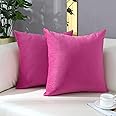 mixeoo Comfy Hot Pink Throw Pillow Covers Decorative Square Solid Thick Velvet Super Soft Cushion Cases Home Decor for Sofa Couch Living Room Chair, Set of 2, 20 x 20 Inch