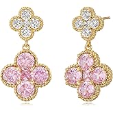 MTMY Dangle Earrings for Women 14K Gold Plated Four Leaf Clover Dangling Drop Birthstone Stud Earrings Trendy Flower Birthstone Jewelry Birthday Gifts