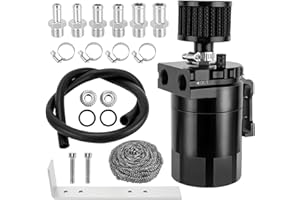 MAHOOMMAKH Oil Catch Can, Baffled Oil Separator Catch Can 300ml with Breather Filter with 3/8" Fuel Line Universal Aluminum Black