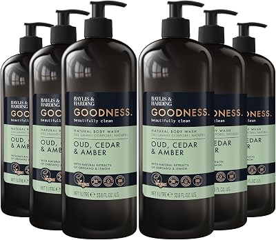 Baylis & Harding Oud Cedar Amber Body Wash 1 Litre Pack of 6 Vegan Friendly