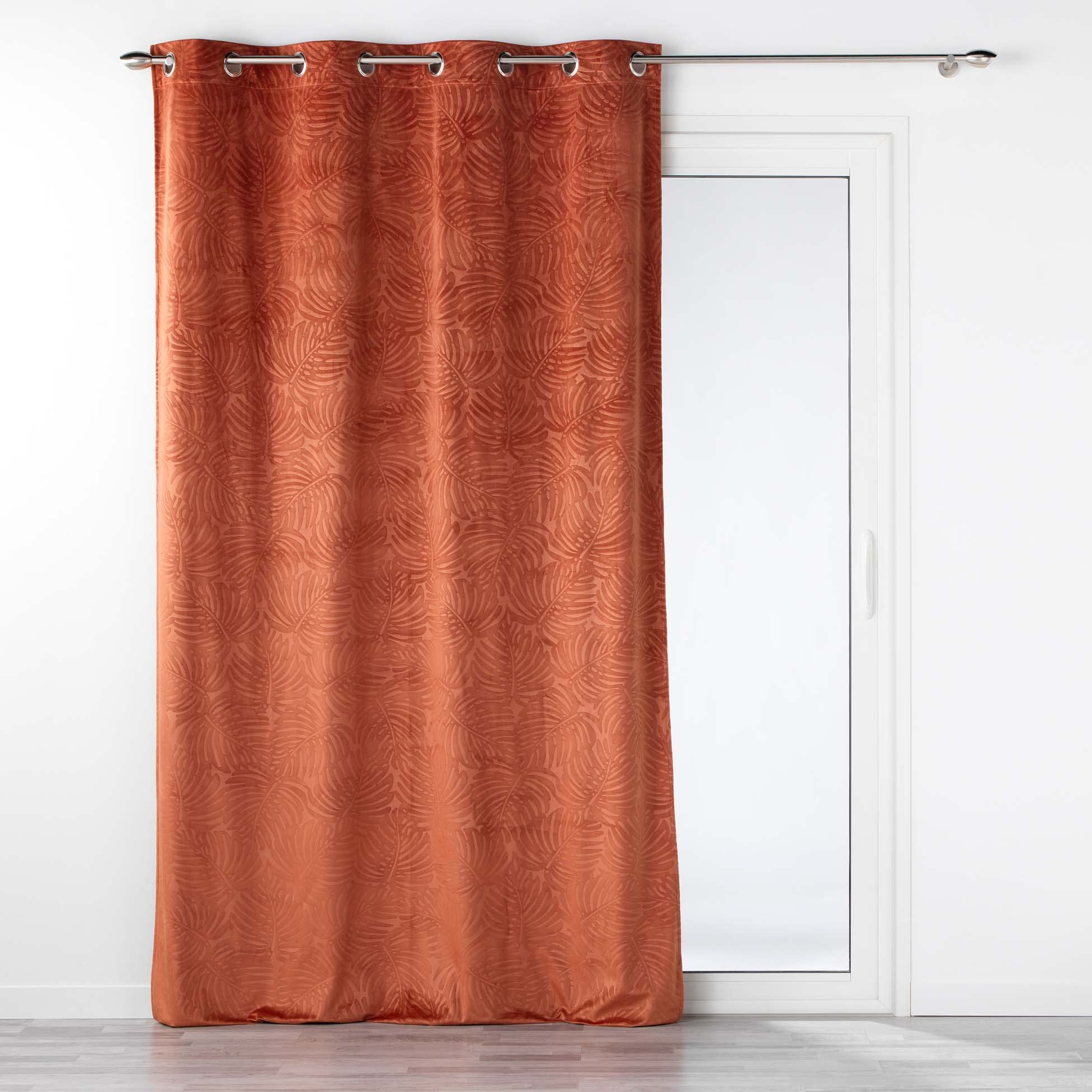 Douceur d'Intérieur, Analia Terracotta Eyelet Curtain 140 x 240 cm Opaque Velour Relief Terracotta