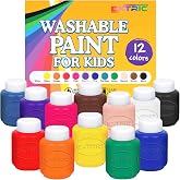 EXTRIC Washable Paint for Kids 12 PK Tempera Finger Paints 2oz Bottles | Non-Toxic 12 Colors Washable Tempera Paints, 2 oz Bottles Ideal for Toddlers and Kid Art Supplies and School Projects