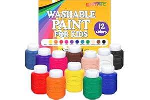 EXTRIC Washable Paint for Kids 12 Color, Non-Toxic Tempera Kids Paint 2 oz Bottles, Vibrant Pigments, Easy-Clean Toddler Paints, Kid Painting Set Arts and Crafts Supplies
