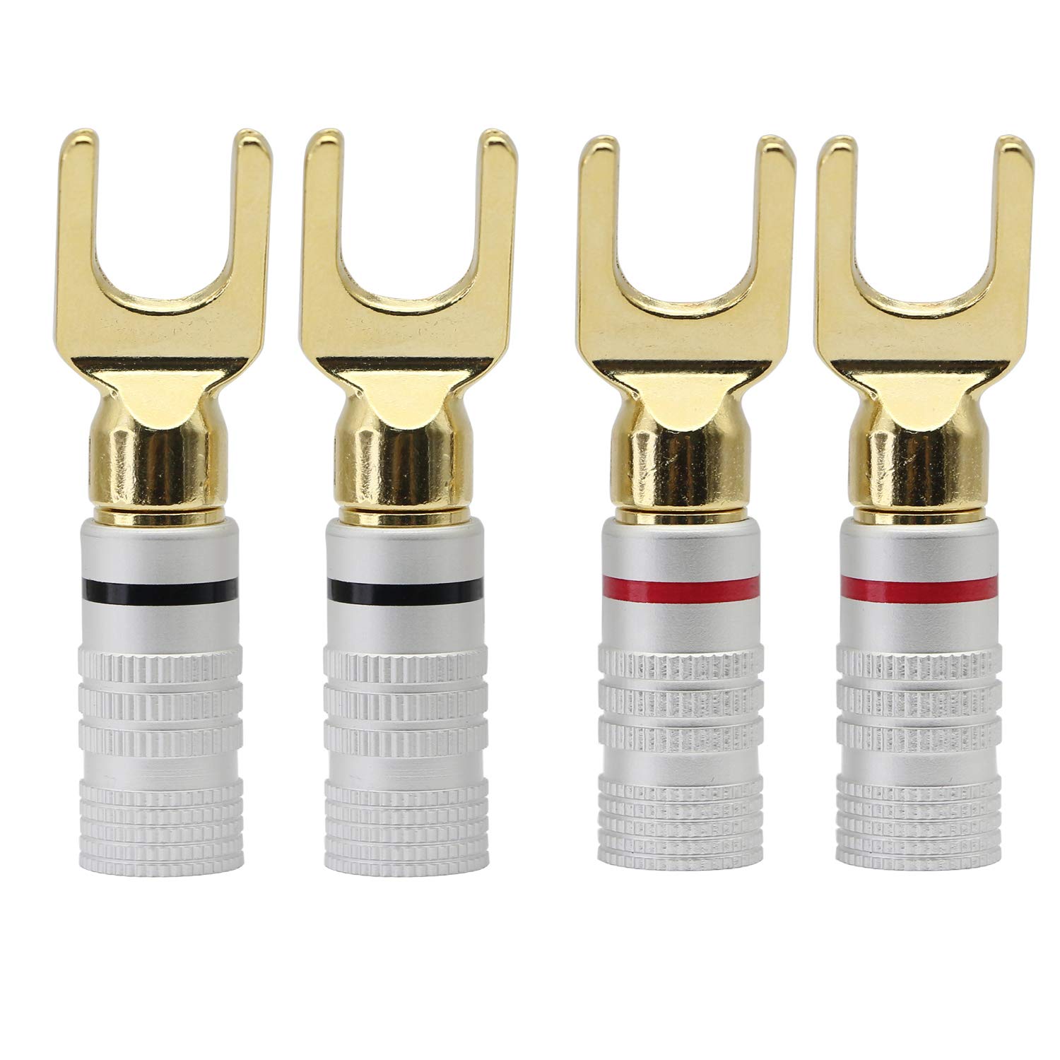 XMSJSIY Y Spade Plug Banana Speaker Wire Connectors Banana U Fork Spade Plug 45 Degree Audio Jack Connector Pure Copper for Screw Locking Speaker Wire - 4PCS (Y Shade)