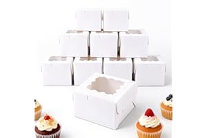 Ten white cookie boxes with transparent windows, used for sealing and preserving desserts, strawberries, baked goods, pastrie