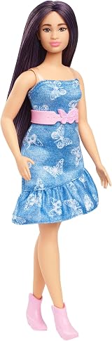 Barbie Fashionistas Doll 231 Purple Hair Strapless Denim Butterfly Dress