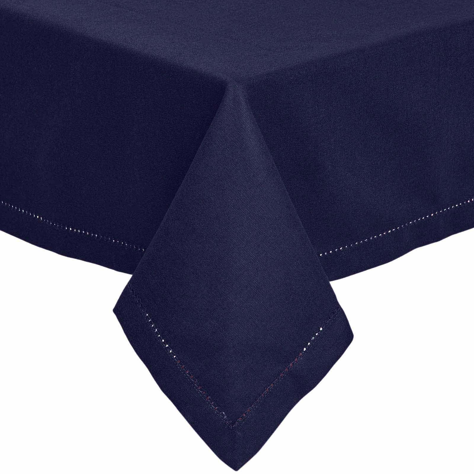 HOMESCAPES Blue Table Cloth, Plain Cotton Tablecloth, Square, Handcrafted & Durable Dining Table Cover with Hem Stitch, Hypoallergenic, Washable, Navy Blue - 137 x 137cm — image 1