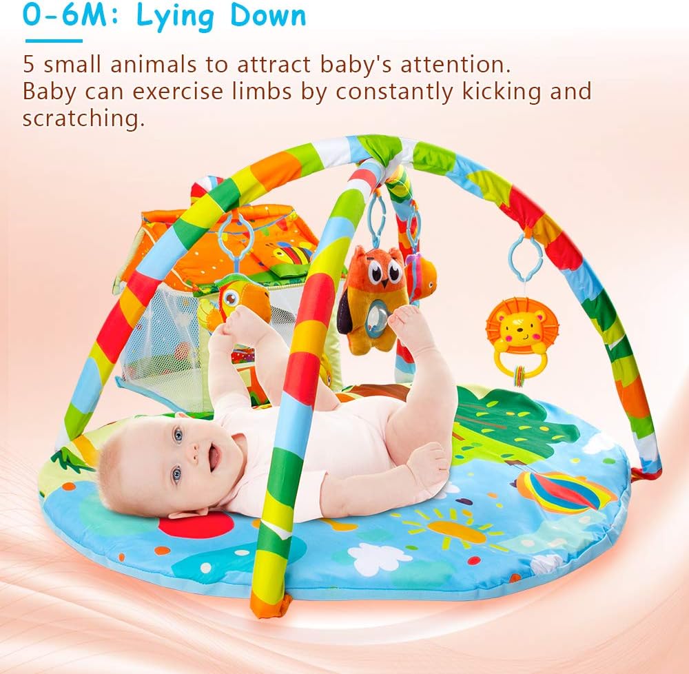 Cadeaux Danniversaire Pour Les Nouveaux Nes 0 3 6 9 Mois Vatos Tapis Gymnase De Jeu Pour Bebes Centre Dactivites De Jeu Pour 4 En 1 Tapis De Jeux Avec Jouets De Dentition A Cliquet