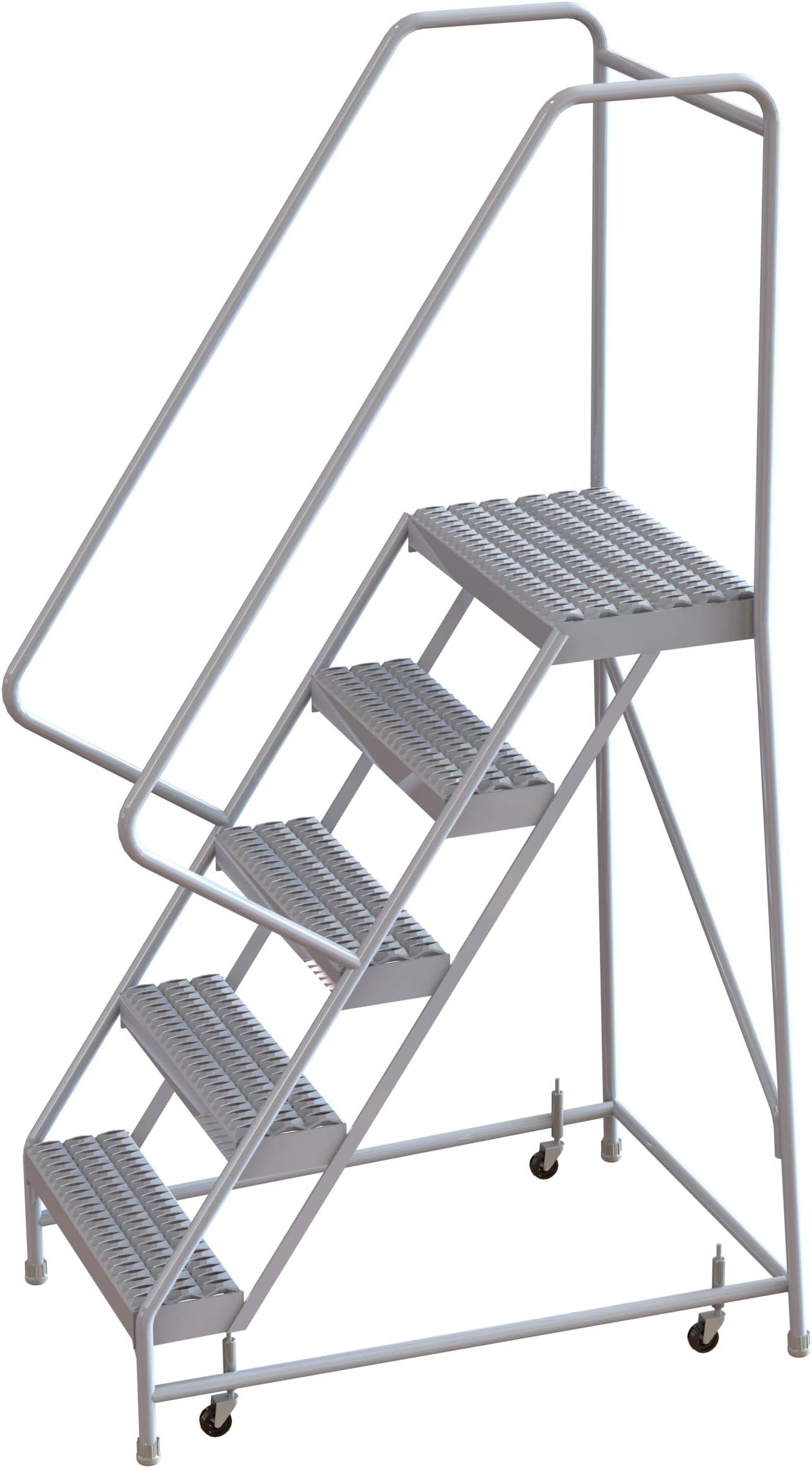 Tri-Arc WLAR105165 5-Step All-Welded Aluminum Rolling Industrial & Warehouse Ladder with Handrail, Grip Strut Tread, 16-Inch Wide Steps