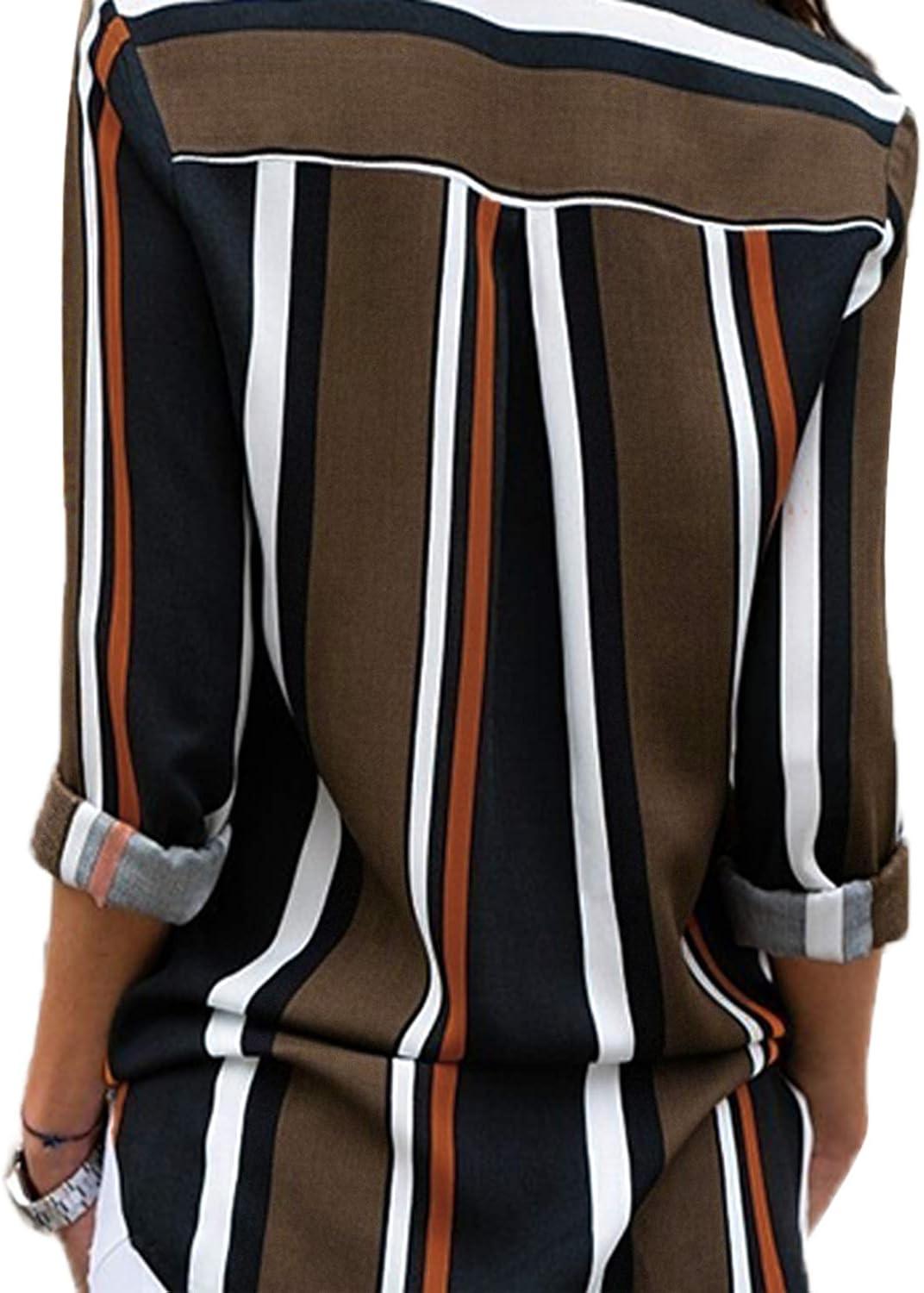 Astylish Women V Neck Striped Roll up Sleeve Button Down Blouses Tops at  Women’s Clothing store
