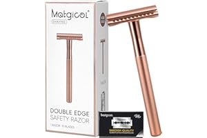 MATGICOL Premium Rose Gold Safety Razor – Swedish Steel Blades, Solid Copper Long Handle, Luxury Shaving Gift for Men & Women