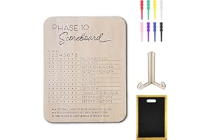 ZCBLCYJ Phase 10 Score Board, 2025 New Wooden Scoreboard with 8 Colored Pegs & Black Handbag as a bonusfor Phase 10 Card Game Phase Ten Score and Round Tracker Fun Board Games for Families (Original Wood)