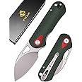 XTOUC Small Pocket Knife 2.5" Stone Wash D2 Blade Folding Knives Reversible Pocket Clip Comfortable Micarta Handle EDC Knife Thumb Hole Opening Ideal Gift for Men Women(Seed J02)