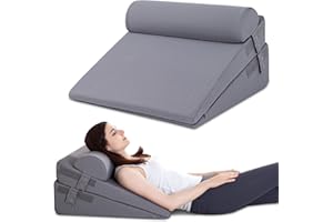 GOHOME Bed Wedge Pillow with Cooling Memory Foam Top Removable,3 in 1 Triangle Pillow Wedge for Sleeping-Help with Acid Reflux, Heartburn, Snoring, Legs and Back Pain